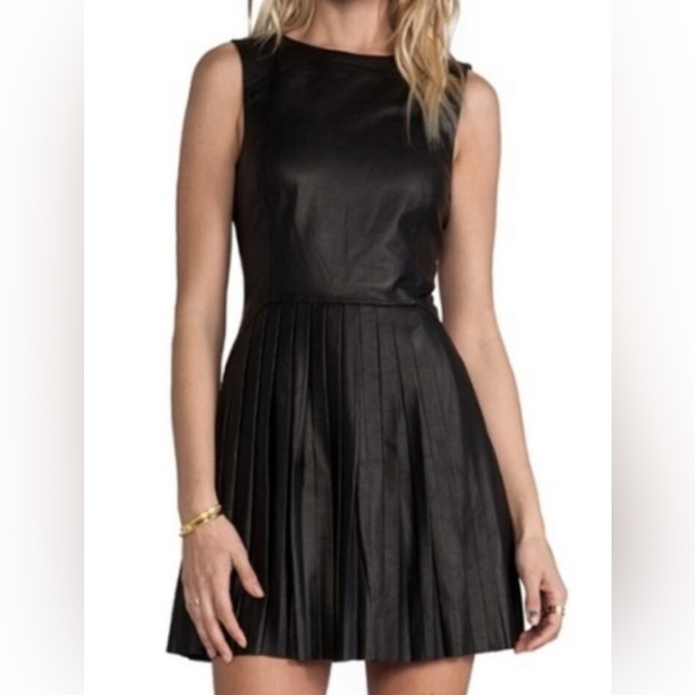 Rebecca Minkoff Black Pleated Leather Mini Dress